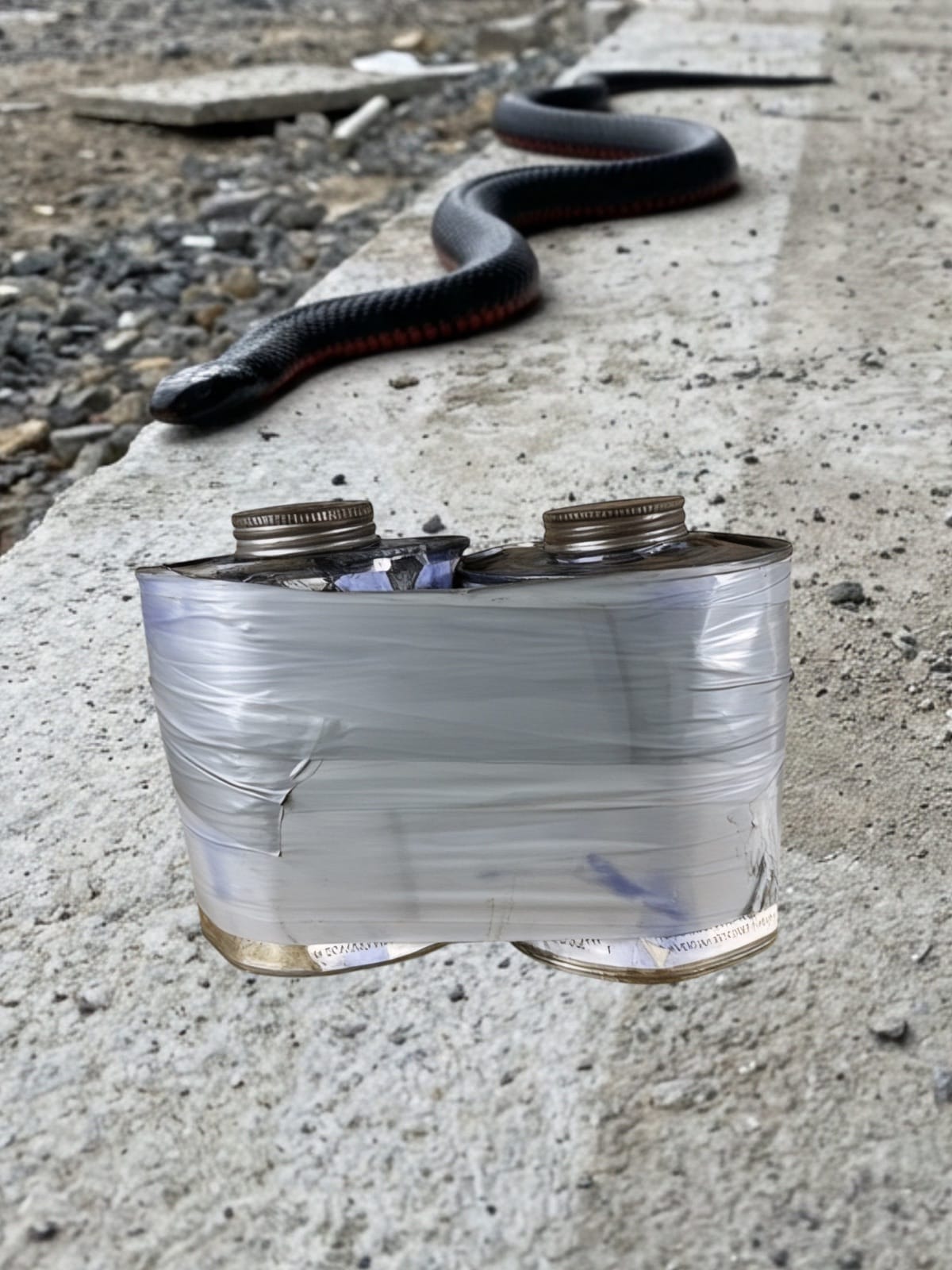 Duct tape glue and primer cans
